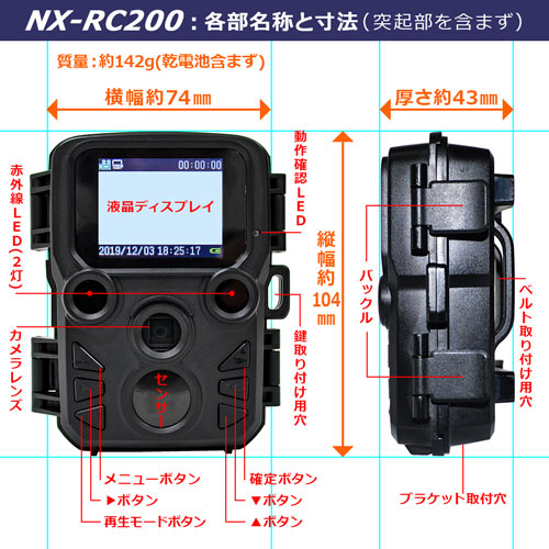 各部の寸法と名称：NX-RC200