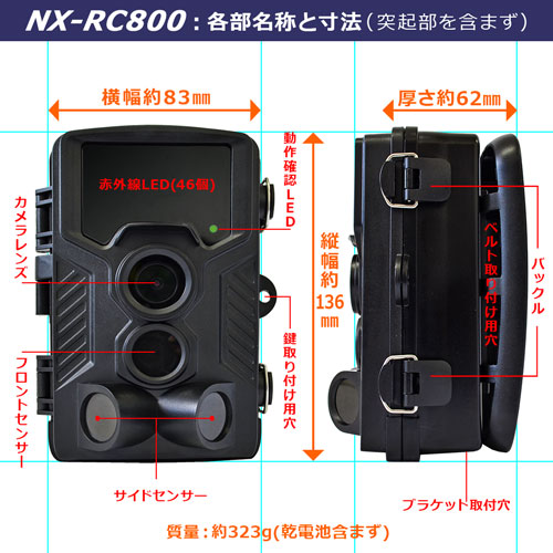 各部の寸法と名称：NX-RC800