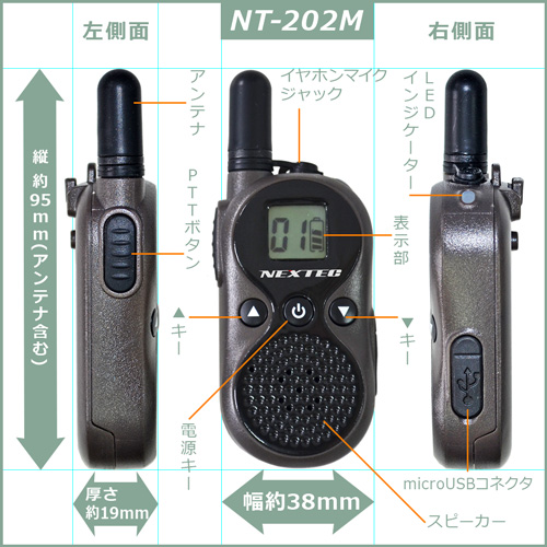 各部の寸法と名称：NT-202M